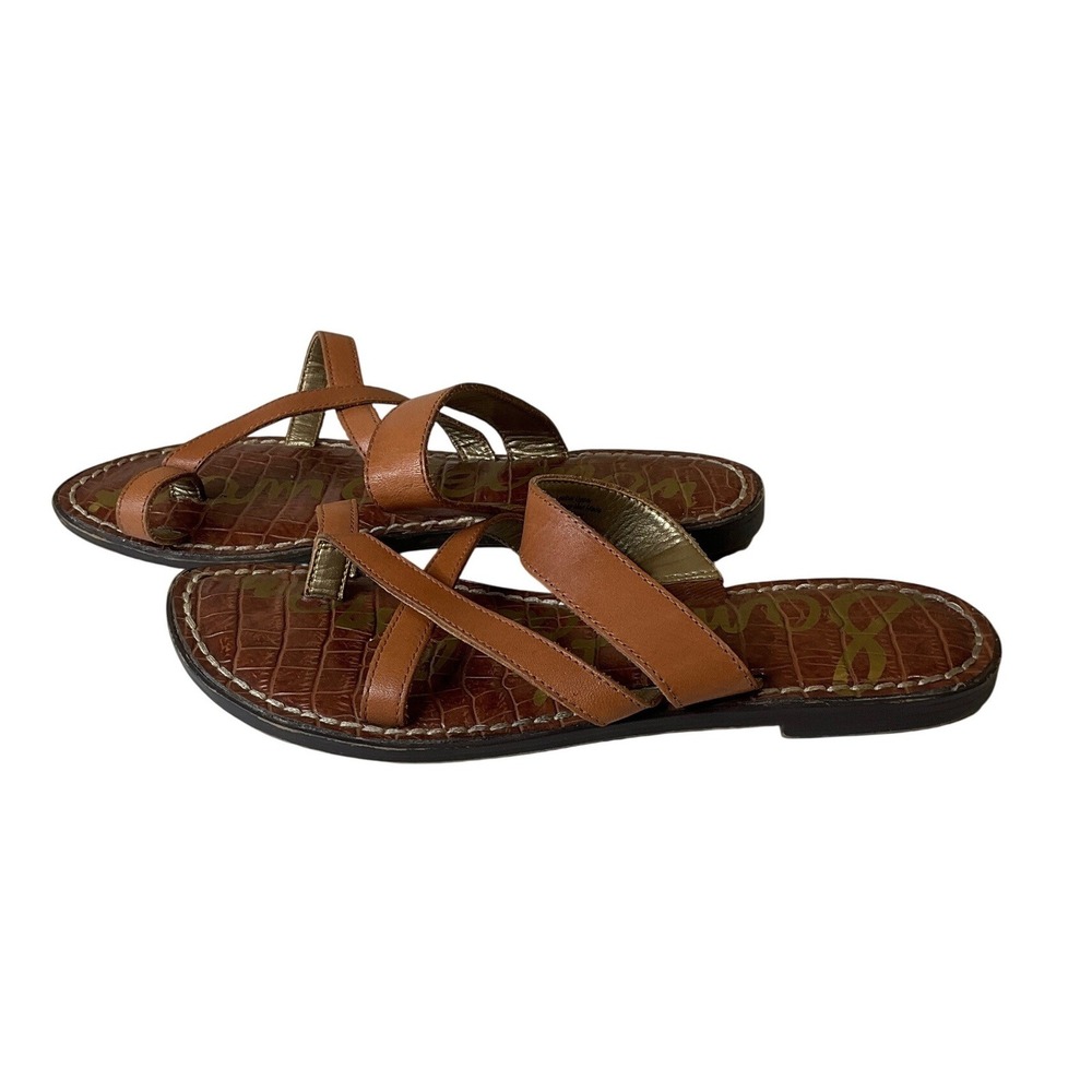 Sam Edelman Krys Leather Flat Slip On Sandals Criss Cross Thong Toe Strap Casual - Picture 2 of 5